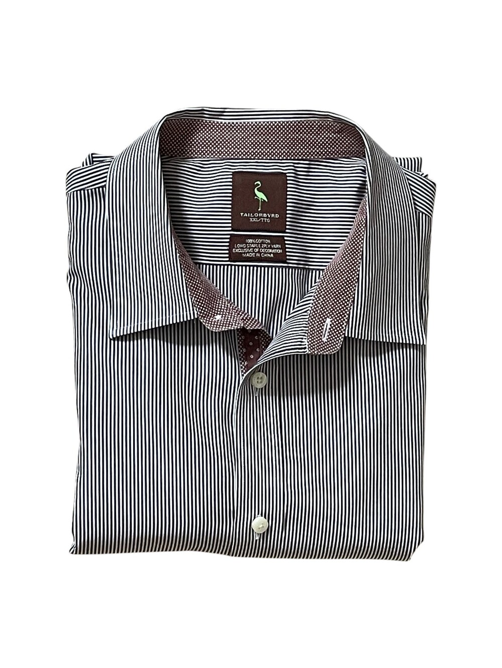 Tailorbyrd Brown Pinstriped Mens 2XL Shirt Contrasting Trim